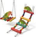 2 PCS Wooden Bird Ladder Bridge Swing Toy, Colorful Pet Toys Accessories