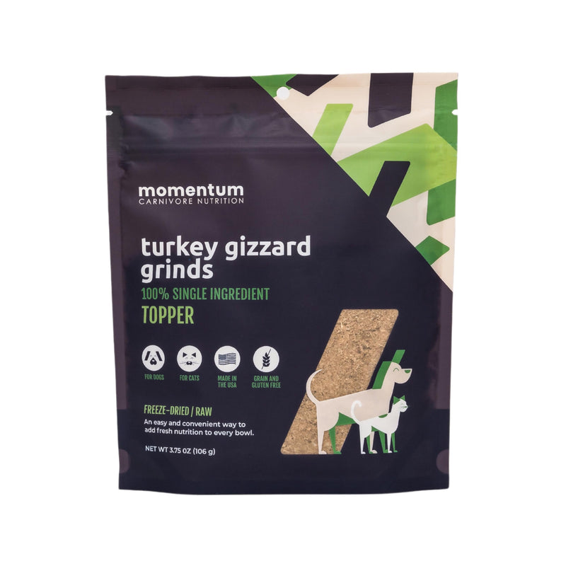 Momentum Carnivore Nutrition Freeze-Dried Turkey Gizzard Pet Food Topper – Single-Ingredient, All-Natural Topper – High-Protein for Dogs and Cats, Grain-Free and Made in The USA– (3.75 oz Bag)