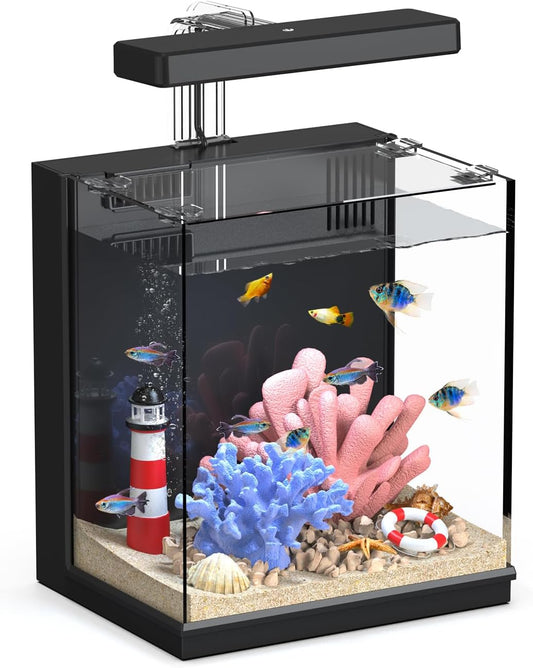 AQUASMITH Beta Fish Tank, 2 Gallon Betta Fish Aquariums with Filter & Light, for Men, Fish Tanks for Kids & Starter, Bla