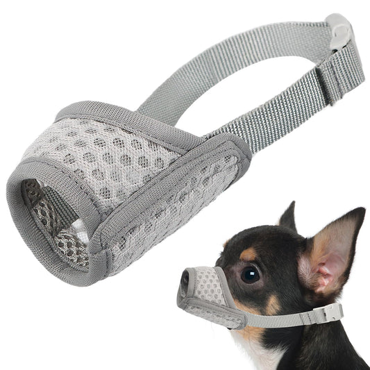 Mayerzon Dog Muzzle, Puppy Soft Mesh Muzzle for Small Medium Large Dogs Chihuahua Poodles Beagle Dachshund Corgis Labrador for Biting Chewing Grooming that Allows Panting Drinking(XXS, Grey)