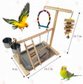 Hamiledyi Bird Playground Parrot Play Stand Parakeet Playground Play Gym with Feeder Cups,Swings, Ladder and Tray, Natural Wood Bird Perch Stand Outside Cage fo