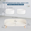 Elevated Ceramic Dog Bowl Set - Double Dog Feeding Bowls with Stand Splash Proof - Raised Dishes for Food and Water - Ideal for Small to Medium Dogs - 2 x 720 ml - 11.3 oz - White