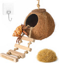 HERCOCCI Gecko Tank Accessories, Hermit Crab Toys Coconut Shell Natural Coconut Husk Hut with Climbing Ladder with Sucti