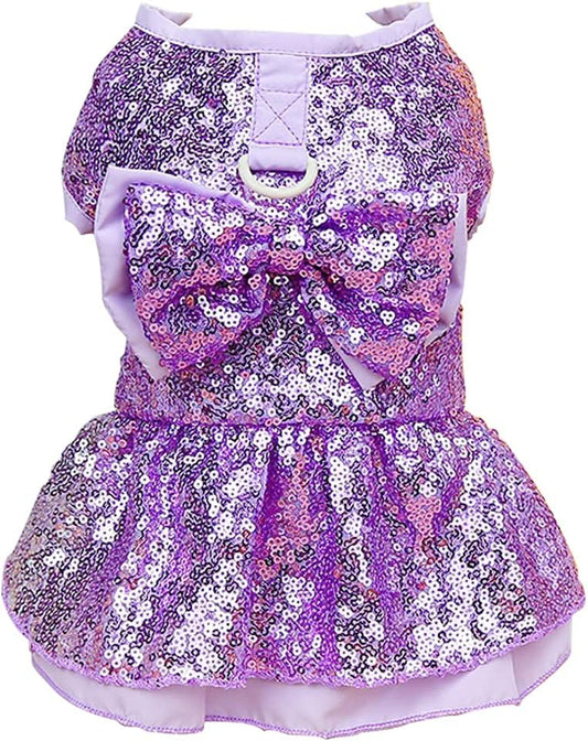 Tangpan Sequins Bow-Knot Pet Dance Dress Dog Christmas Party Dress (Purple, L)
