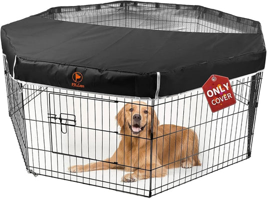 PJYuCien Dog Playpen Mesh Top Cover, Fits 24 Inch 8 Panels Regular Octagon Metal Exercise Pet Pen, Adhesive Tape Connections, Black (Note: Cover Only, Fence Not Included)