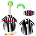 Halloween Porch Goose Outfit Black and White Striped Suit Clothes