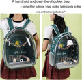 Bird Traval Carrier Cage, Multi Vent Holes Clear Space Capsule Astronaut Backpack to Carry Parakeet Cockatiel Parrot with Metal Tray Wood Perch, Vet Transport Book Bag (Green) (Green)
