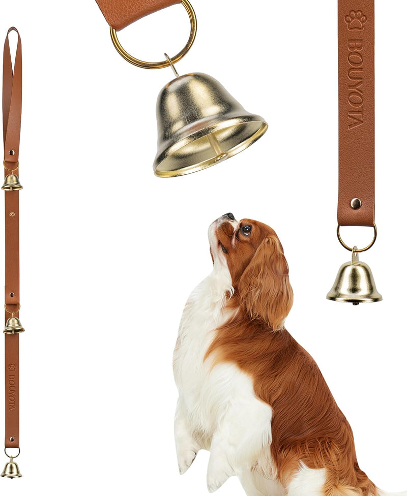 Leather Dog Door Bells, Dog Door Bells for Potty Training, Premium Leather Dog Training Bell with 3 Loud Brass Bells, Ad
