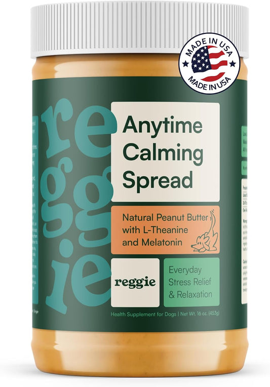 Reggie Calming Peanut Butter for Dogs, 100% Natural Dog Peanut Butter with Melatonin & L-Theanine, Lick Mat Spread for S