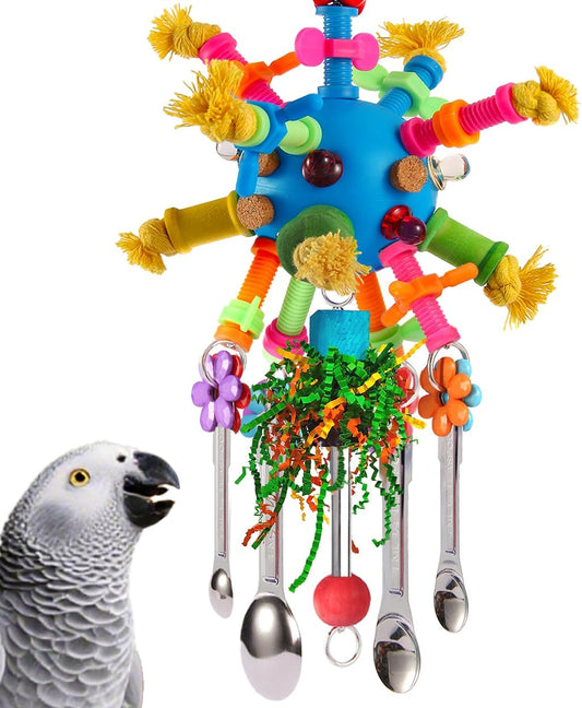 Parrot Toys Bird Toys Perch Pullable Stainless Steel Spoons Colorful Acrylic Stick Chew Toys for Amazons Mini Macaws Afr