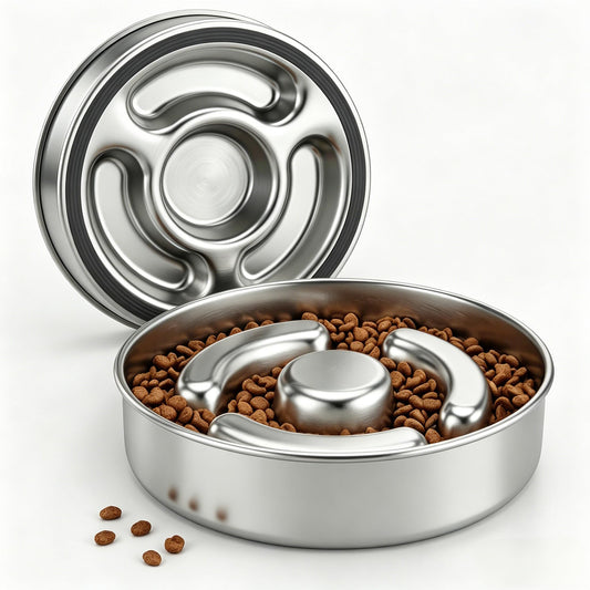 AIPERRO Slow Feeder Dog Bowl Stainless Steel, 2 Cups Metal Non-Slip Dog Food Bowls, Dogs Water Bowl for Small & Medium Sized Dogs, Fun Bloat Stop Pet Bowl for Fast Eaters, Slows Down Pets Eating