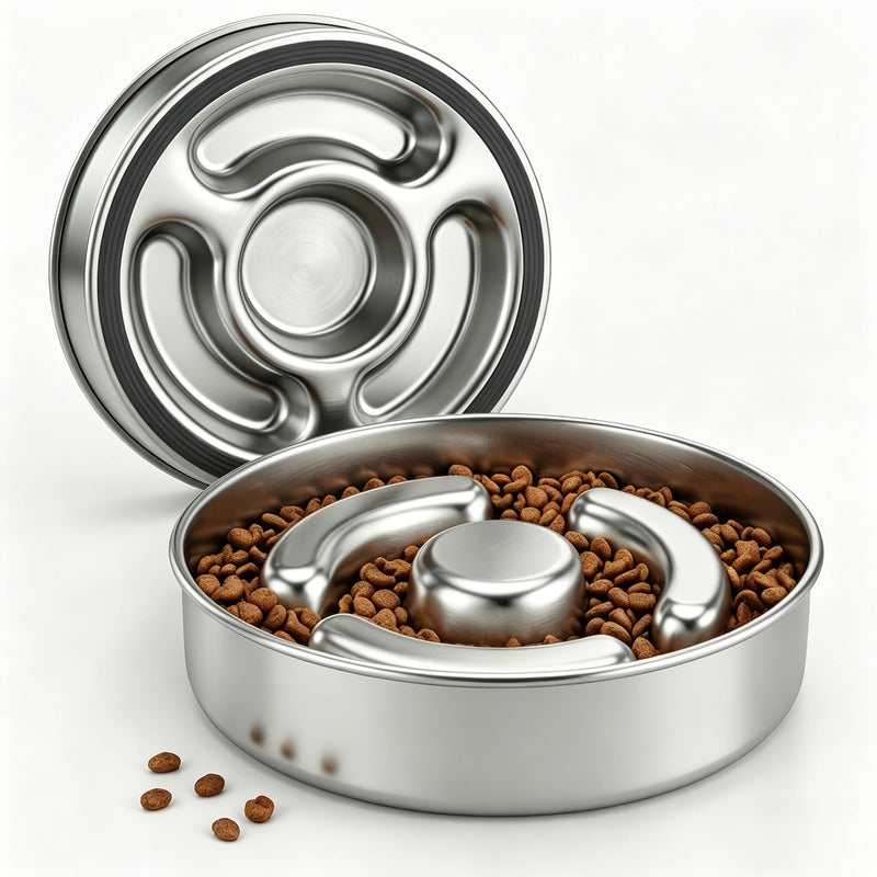 AIPERRO Slow Feeder Dog Bowl Stainless Steel, 2 Cups Metal Non-Slip Dog Food Bowls, Dogs Water Bowl for Small & Medium Sized Dogs, Fun Bloat Stop Pet Bowl for Fast Eaters, Slows Down Pets Eating