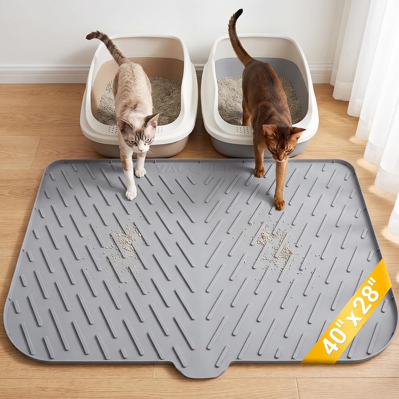 XL Silicone Cat Litter Mat, 40 x 28 Inch, Large Litter Box Mat, Gray