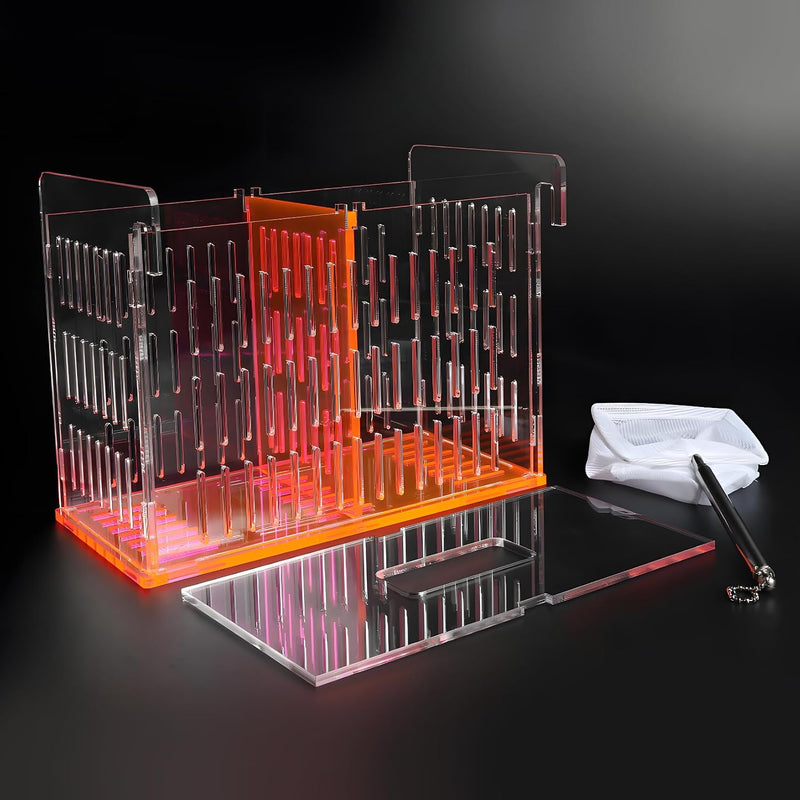Fish Tank Divider & Breeder Box, Acrylic Aquarium Isolation Hatchery,Orange