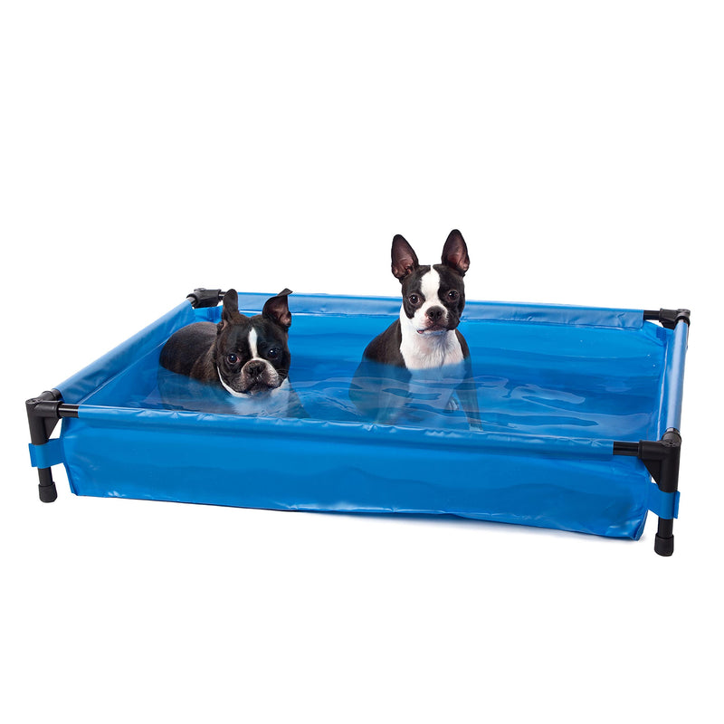 K&H Pet Products Portable Dog Pool & Pet Bath for Dogs and Puppies, Swimming Pool for Large Pets, Heavy Duty Liner with Metal Frame, Easy Drain Plug, Foldable - Large 42 X 30 X 7in Chill Blue