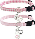 Girl Cat Collars Cute Pink Plaid Breakaway Female Kitten Collars with Bell