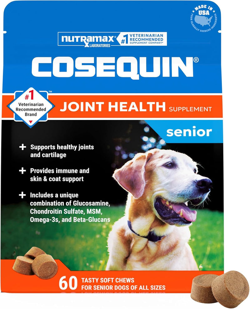 Nutramax Cosequin for Senior Dogs Joint Health Supplement, Contains Glucosamine for Dogs, Chondroitin, MSM, Omega-3s and Beta-Glucan, Supports Joint, Skin and Coat, Immune Health, Soft Chews, 60 Count