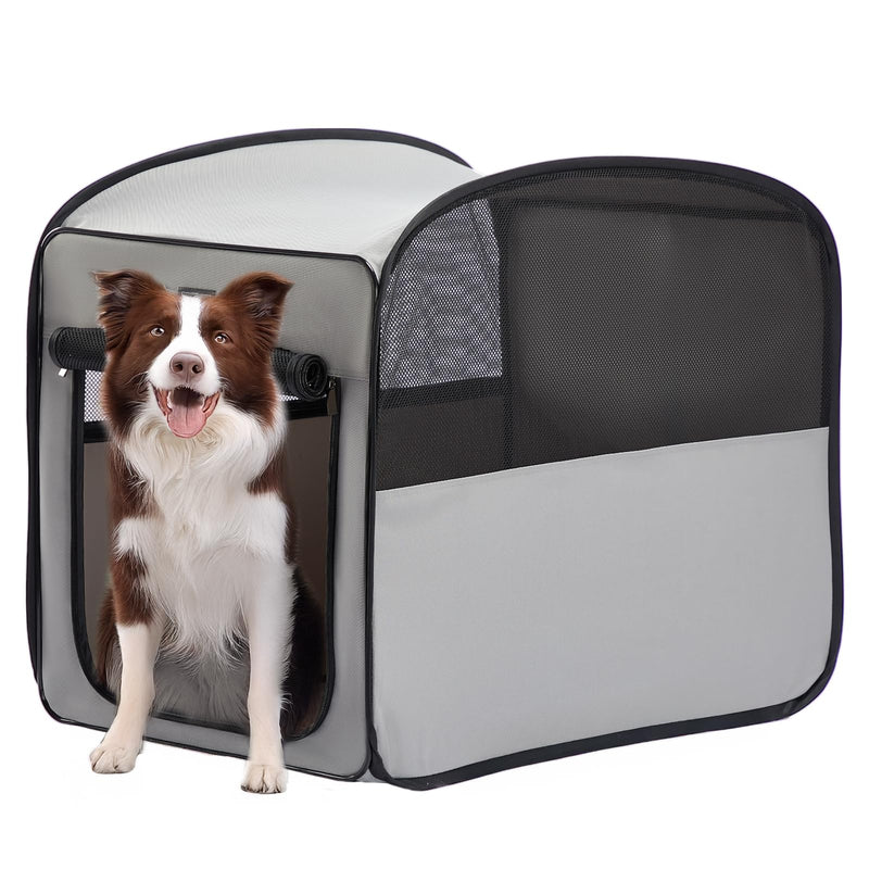 Petsfit Travel Dog Crate，Pop Up Dog Crate for Medium Large Dogs，Waterproof Pet Cage Soft Dog Kennel for Indoor/Outdoor，Lightweight Dog Carrier for Travelling，Grey