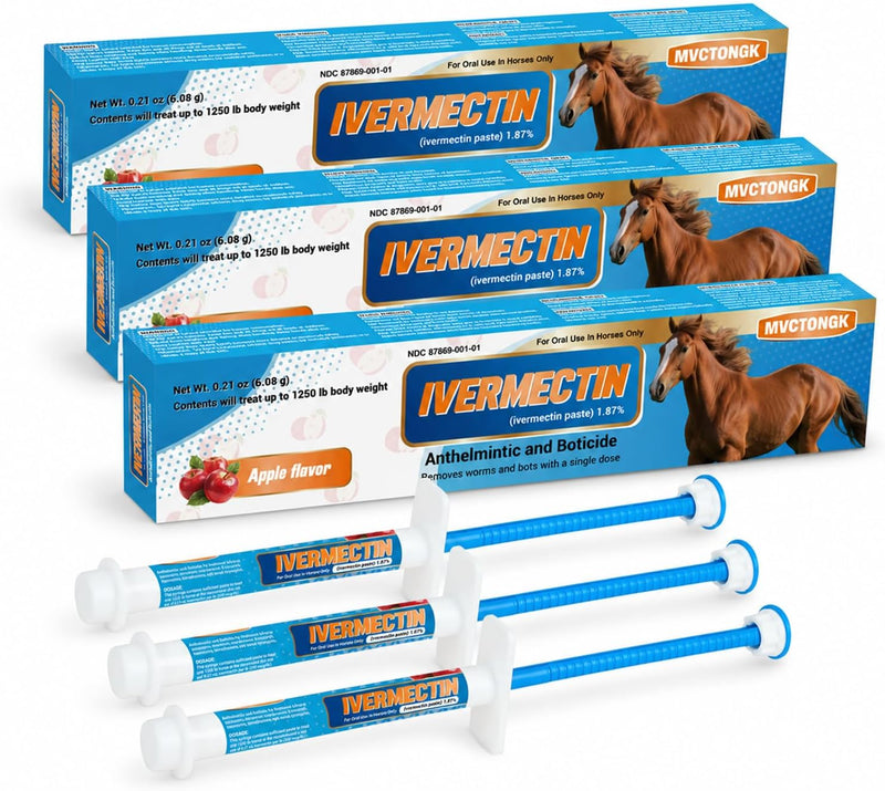 Ivermectin Paste 1.87% for Horses, Apple Flavor, 6.08g (3 Pack)