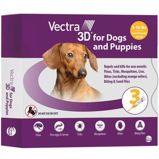 Vectra 3D Flea and Tick Prevention for Dogs, Kills and Repels Fleas, Ticks & Mosquitoes | Fast‑Acting, Waterproof, No Prescription Needed | Extra Small Dogs 5-10 lbs, 3‑Month Supply