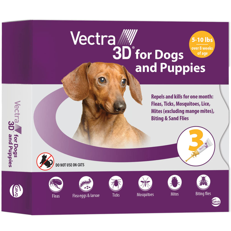 Vectra 3D Flea and Tick Prevention for Dogs, Kills and Repels Fleas, Ticks & Mosquitoes | Fast‑Acting, Waterproof, No Prescription Needed | Extra Small Dogs 5-10 lbs, 3‑Month Supply