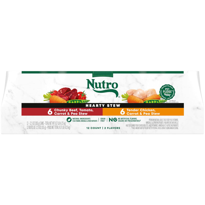 Nutro Hearty Stew Canned Wet Dog Food, Natural Grain Free Dog Food Wet Cuts in Gravy Chicken Beef Variety Pack, 12.5 oz Cans (12 Count, Pack of 1)