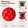 Ceramic Elevated Mushroom Cat Bowls, Tilted Raised Pet Dish Anti Vomit Kitten Bowl for Indoor Cats, Whisker Friendly Pet Food and Water Bowl for Kitten, Cat, Puppies, Dishwasher Safe (Red)