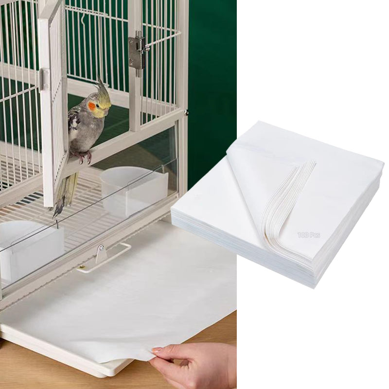 MANON ROSA Bird Cage Liner Papers,100pcs Disposable Non-Woven Parrort Cage Liner, Precut Absorbent Leakproof Bird Carrier Cleaning Birdcage Accessories (Square (15.7''L×15.7''W))
