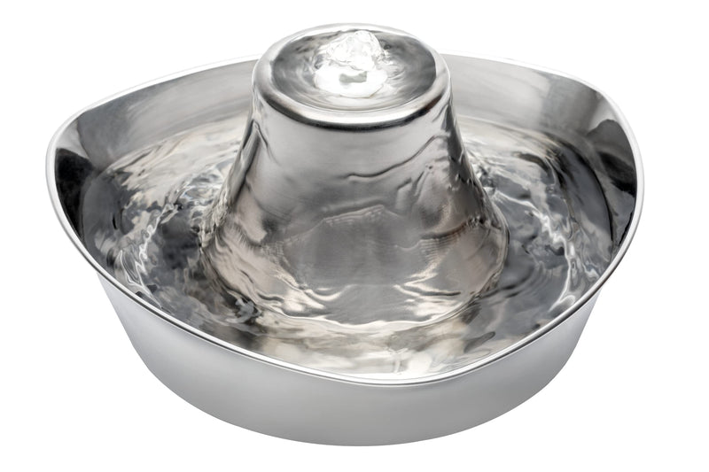 PetSafe Seaside Stainless Steel Cat & Dog Fountain, 60 Oz Water Capacity - 2 Water Filters & 1 Pump Included, Soothing Flow for Pets, Scratch-and Rust-Resistant Material - Quiet Motor