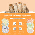 YEAHGO Cat Food Bowls for Indoor Cats Ceramic Cat Bowls Whisker Friendly Cat Dishes for Food and Water 5.5 Inches Kitten Bowls Cute Cat Feeding Bowls Set 8 Cat Wet Food Bowl Set Shallow Cat Plate