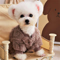 Loyanyy Plush Dog Pajamas for Cold Weather 4 Legged Clothes for Dog Cat Stretchy Puppy Kitten Onesie with Buttons Warm Soft Pet Jumpsuit Winter Coat Coffee Medium