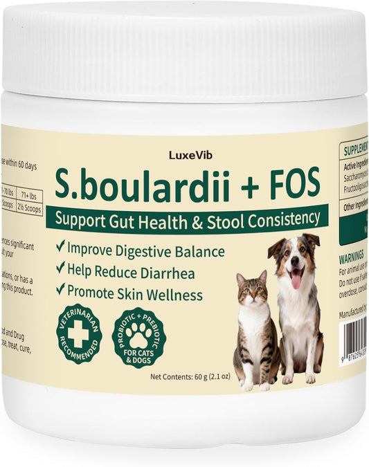 S.boulardii + FOS Pet Probiotic Powder for Dogs and Cats, 6.7 Billion CFU, Gut & Immune Support, Loose Stool & Digestive