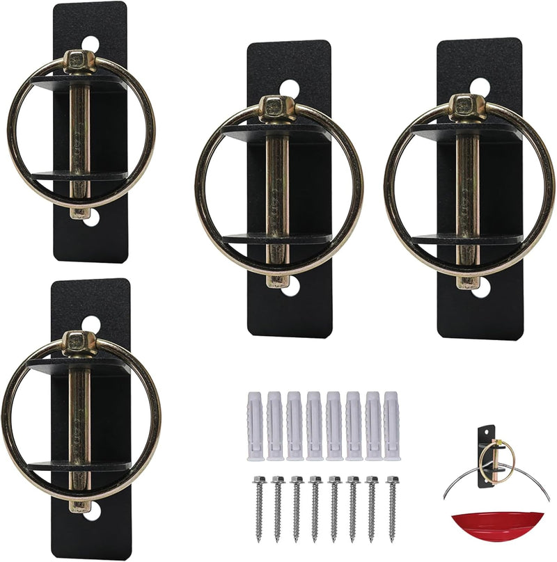 4 Pack Horse Water Bucket Hook with Quick Release Pin, Rust Resistant Heavy Duty Feed Bucket Hanger, Wall Mounted Stall 