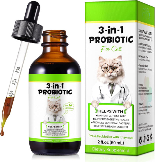 3 in 1 Probiotics for Cats, Cat Digestive Support,Daily Digestive Health Supplement with Multiple Strains of Bacteria He