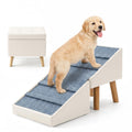 Kunffiyso Dog Ramp for Small Dogs, 15.7" H 3-in-1 18.5" Extra Wide Foldable Ottoman & Hidden Storage Design Dog Stairs for Couch Sofa, Non-Slip Pet Steps for Puppy Senior Injured Dogs (White)