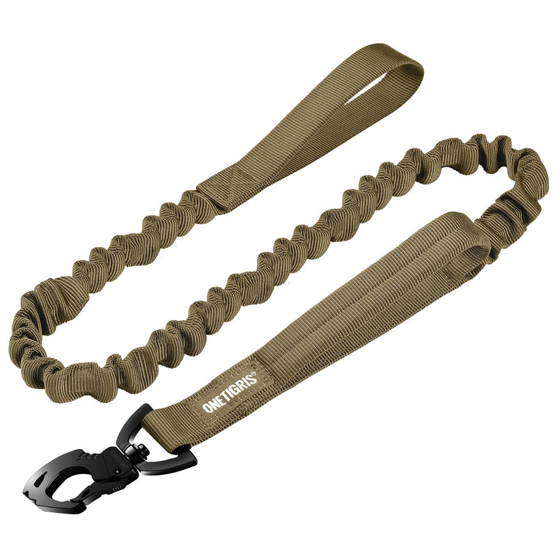 OneTigris Tactical Dog Training Bungee Leash with Control Handle Quick Release Nylon Leads Rope (Tan)