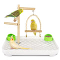 Dmnnlp 4 In 1 Bird Playground Stan with Large Tray, Food Bowl, Wooden Bird Play Stand and Swing, Play Gym & Accessories for Parrots Cockatiels Conures Parakeets Lovebirds