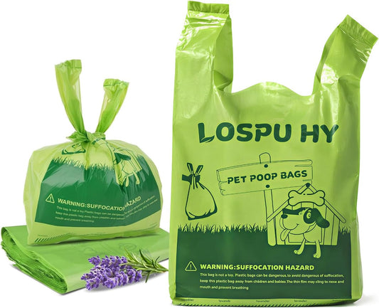 Lospu HY Poop Bags for Dogs, 100 Count Dog Poop Bags with Handles, Extra Thick Strong Leak Proof Doggie Waste Bag for Waste Refuse Cleanup, Outdoor Puppy Walking and Cats Litter