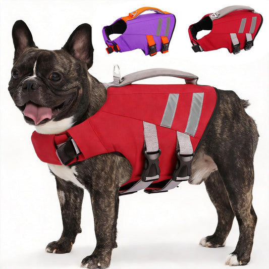 LeLePet Dog Life Jacket, High Flotation Dog Life Vest for Swimming, Boating, Ripstop Reflective Pet Swim Vest for Small Medium Large Dogs Pool Floats Adjustable Swimming Vest for Dogs Water Safety