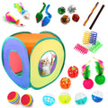 iCAGY 25 Pcs Cat Toys for Cats, Indoor Kittens - Interactive Variety Pack, Cat Cube Tunnel, Feather Golf, Mice, Springs, Balls, Noise Toys - Rainbow/Colorful