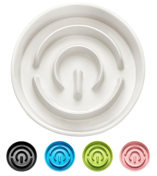 MOPANG Ceramic Slow Feeder Dog Bowls, 2.0 Cups Slow Feeder for Medium Dogs, Puzzle Maze Bowl to Slow Down Eating, 30oz, 8in, White