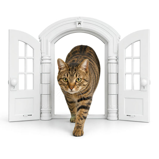 BLANRICO Cat Door for Interior Doors, French Arched Pet Door with Double Flaps and Lock Easy Install for Cats Small Dogs (9.45×10.75 inch)