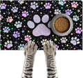 HOMETITUTE Pet Feeding Mats Cat Mat for Food and Water 20" x 12" Glitter Paw Print Cat Bowl Placemat Non-Slip Indoor Feeding Station Cute Pet Meal Mat for Small Pets Kitchen Floor Use