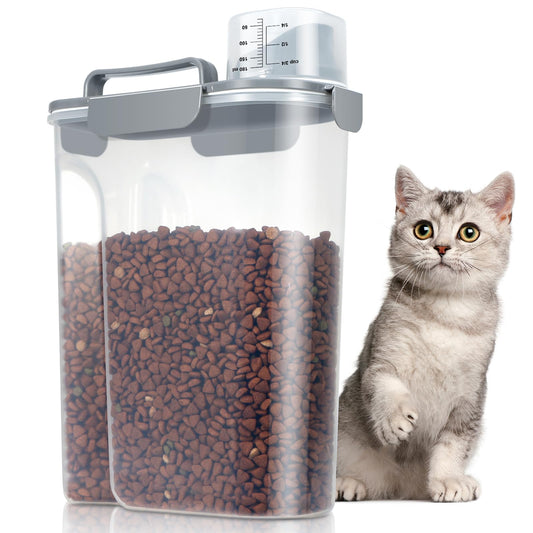 TBMax Large Cat Food Storage Container, Portable Dog Food Container with Upgraded Large Spout and Cup, Travel Pet Food Storage Dispenser for Small Animal Kibble Storage, Bird Seed Container - Grey