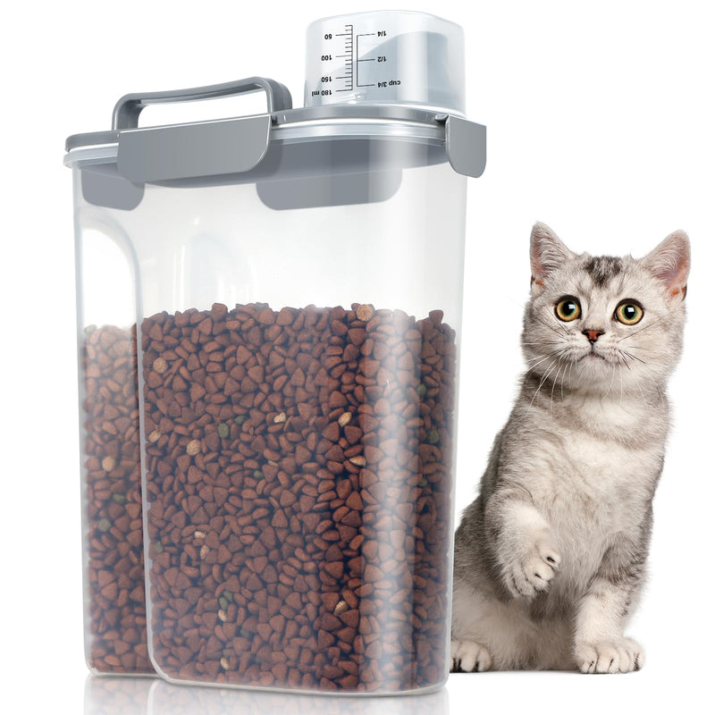 TBMax Large Cat Food Storage Container, Portable Dog Food Container with Upgraded Large Spout and Cup, Travel Pet Food Storage Dispenser for Small Animal Kibble Storage, Bird Seed Container - Grey