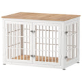 rehomerance 38 Inch Heavy Duty Dog Crate Furniture for Large and Medium Dogs, Decorative Pet House End Table, Wooden Cage Kennel Furniture Indoor, Natural and White