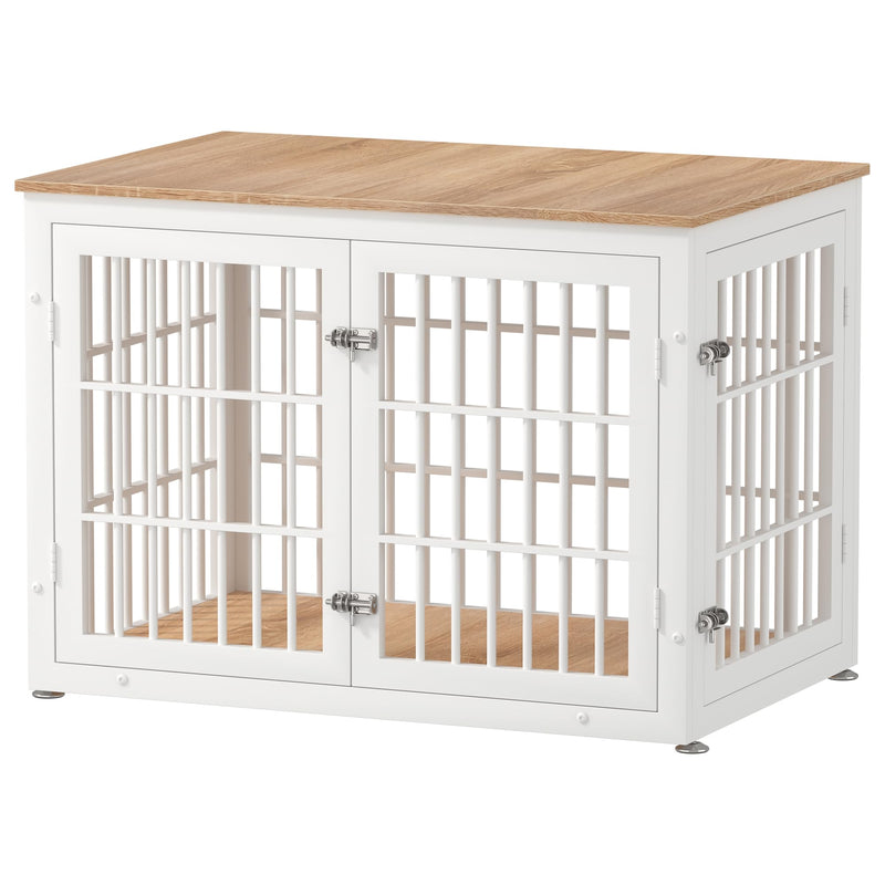 rehomerance 38 Inch Heavy Duty Dog Crate Furniture for Large and Medium Dogs, Decorative Pet House End Table, Wooden Cage Kennel Furniture Indoor, Natural and White