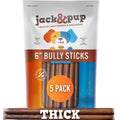 Jack&Pup 6 Inch Bully Sticks for Dogs (5 Pack) Extra Thick Long Lasting Dog Chews, Single Ingredient, 100% Beef Bully Sticks for Large Dogs