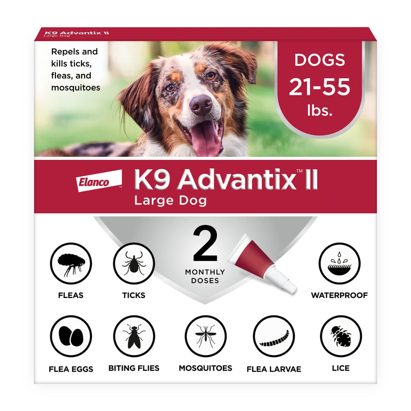 K9 Advantix II Large Dog Vet-Recommended Flea, Tick & Mosquito Treatment & Prevention | Dogs 21-55 lbs. | 2-Mo Supply (Packaging may vary)