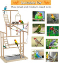Ibnotuiy Pet Parrot Playstand Parrots Bird Playground Bird Play Stand Wood Perch Gym Playpen Ladder with Feeder Cups Bells for Cockatiel Parakeet (4 Layers)